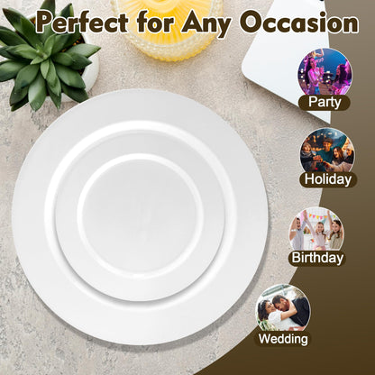 ROCOHANTI 100 PCS White Plastic Plates, White Plates Disposable Include 50 Dinner Plate and 50 Dessert Plate, Heavy Duty plastic plates Perfect for Christmas Party/Holiday/Wedding 🍁 All In One Marketplace Canada