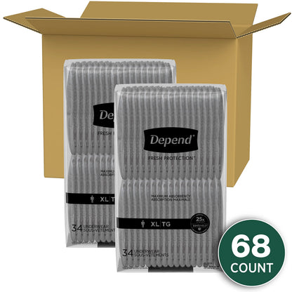 Depend Fresh Protection Adult Incontinence Underwear for Men (Formerly Depend Fit-Flex), Disposable, Maximum, Extra-Large, Grey, 68 Count (2 Packs of 34)