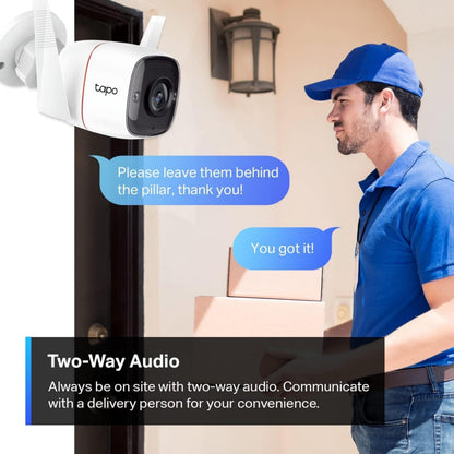 TP-Link Tapo 2K HD Security Camera Outdoor Wired, Built-in Siren, Night Vision, IP66 Weatherproof, Motion/Person Detection, Works w/Alexa & Google Home, Cloud/SD Card Storage, 2-Way Audio,White