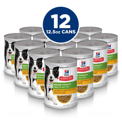Hill's Science Diet Adult 7+ Senior Vitality Canned Dog Food, Chicken & Vegetable Stew, 12.5 oz, 12 Pack Wet Dog Food Hill's Science Diet