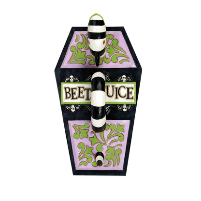 Enesco Beetlejuice by Jim Shore Coffin The Ghost with The Most Trinket Box- Resin Hand Painted Crafted Collectible Beetlejuice Sand Worm Striped Jewelry Box Halloween Home Decor Statue, 3.15 Inch