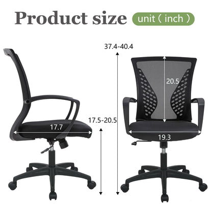 Home Office Chair Mid Back PC Swivel Lumbar Support Adjustable Desk Task Computer Ergonomic Comfortable Mesh Chair with Armrest (Dark Black)