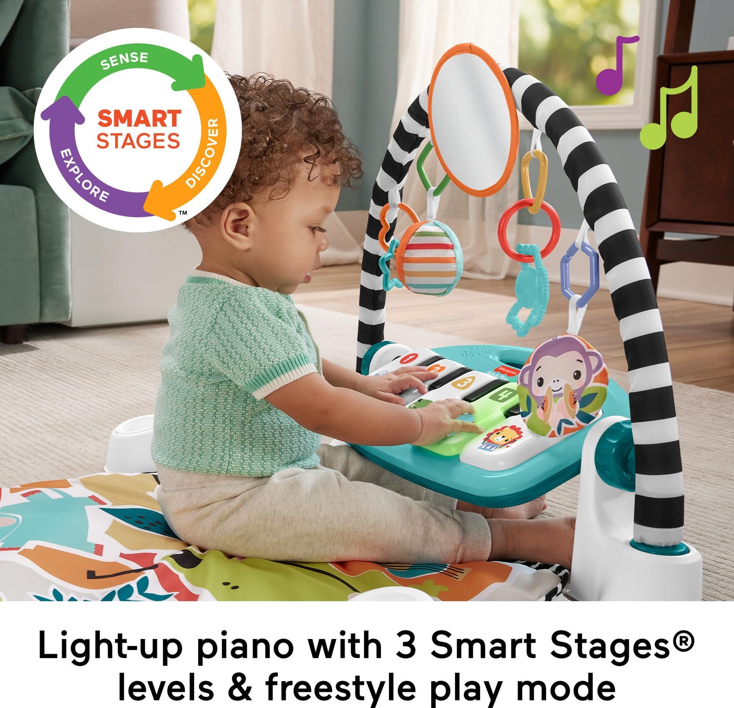 Fisher-Price Baby Musical Toy Set Glow and Grow Kick & Play Piano Gym Blue Playmat with 2 Rattle Maracas for Newborns Ages 0+ Months - Available at All In One Marketplace Canada