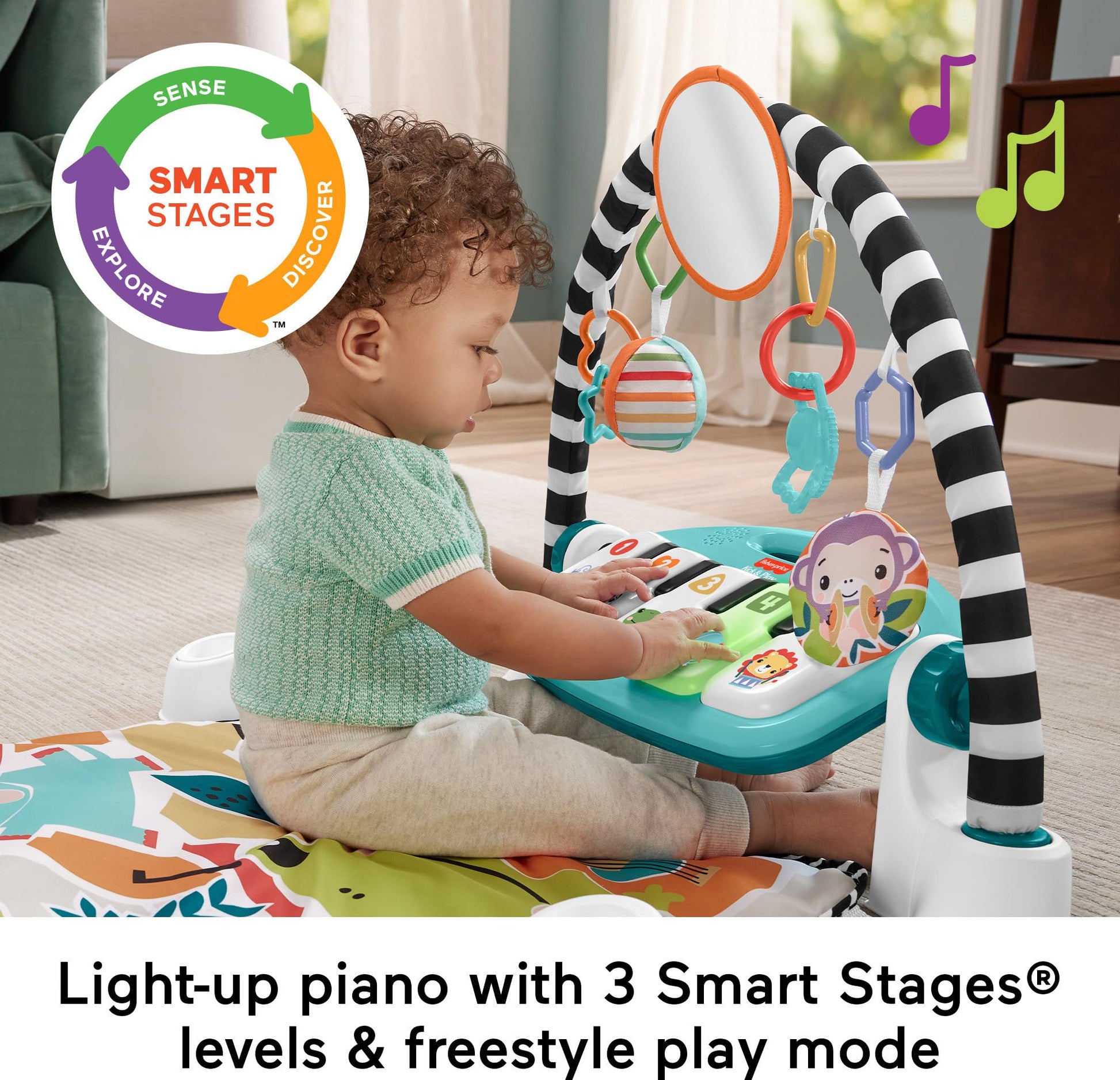 Fisher-Price Baby Musical Toy Set Glow and Grow Kick & Play Piano Gym Blue Playmat with 2 Rattle Maracas for Newborns Ages 0+ Months - Available at All In One Marketplace Canada