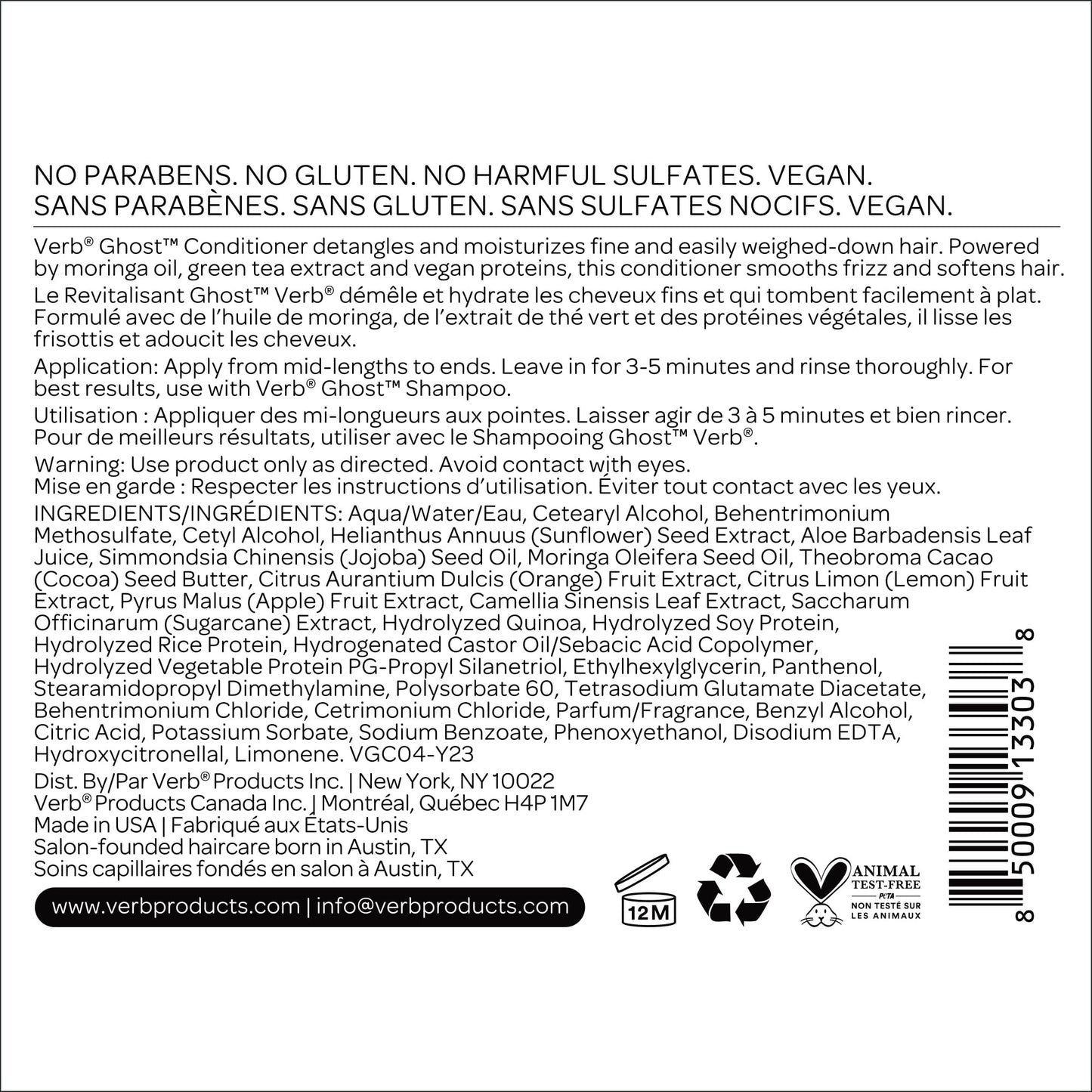 VERB Ghost Fine Hair Conditioner, 12 fl oz | Daily Weightless Moisture Verb