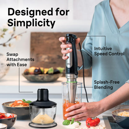 Braun MultiQuick 7 3-in-1 Immersion Blender with Food Processor – Powerful Handheld Electric Stick Blender - Emulsifier for Chopping, Beating & Whisking - Ideal for Soup, Puree, Smoothies & More - Available at All In One Marketplace Canada