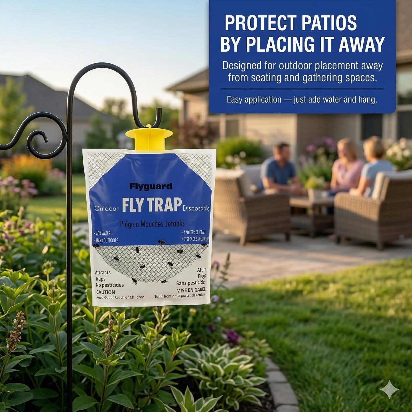 Flyguard 5-Pack Disposable Hanging Fly Trap Bag – Outdoor Odor-Free Insect Catcher for Patios, Gardens, Farms, and Campsites – Eco-Friendly, Pet Safe, No Electricity Required (Hang Style) - Available at All In One Marketplace Canada
