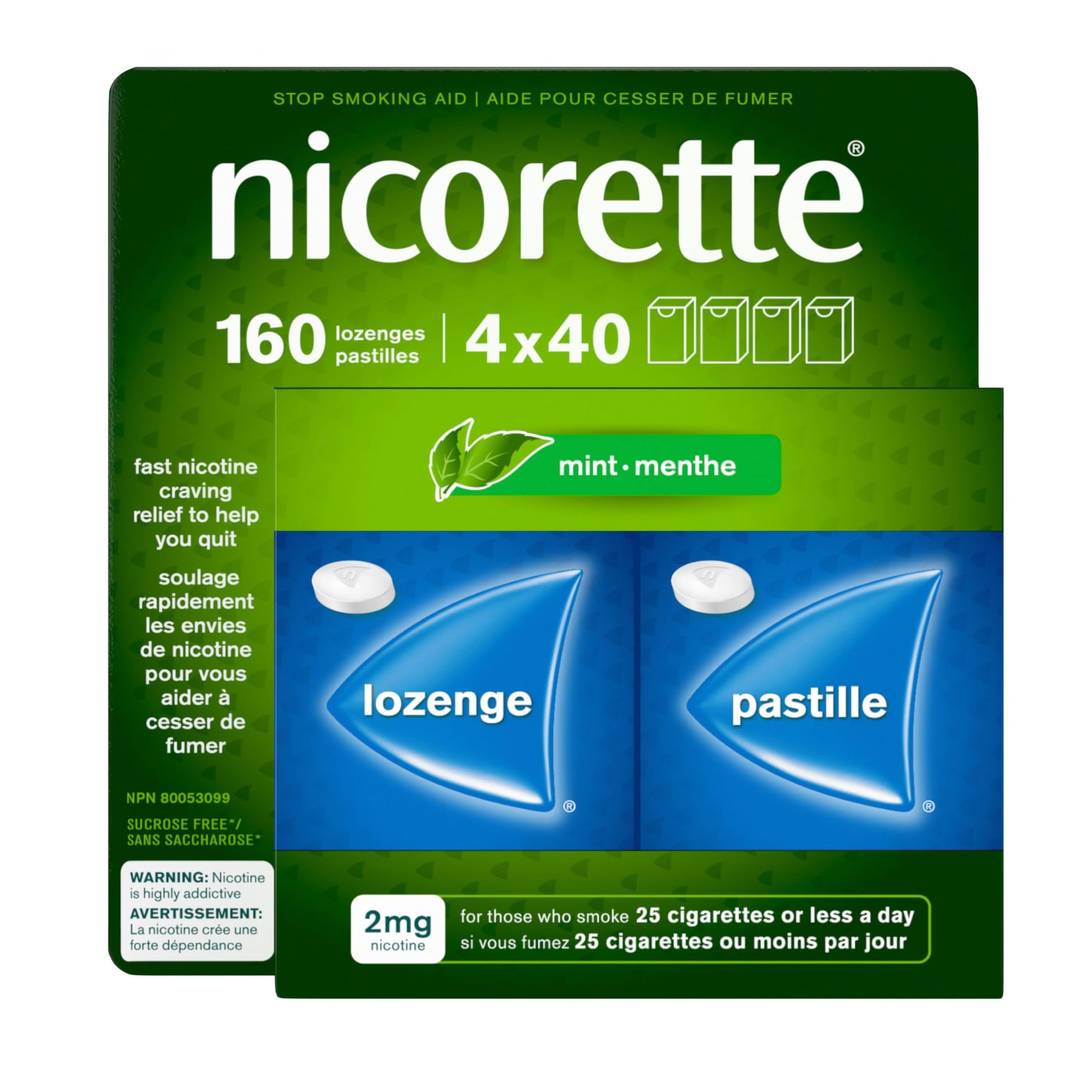 Nicorette Nicotine Lozenges Quit Smoking Aid, Mint, 2mg, 160 Count Nicorette
