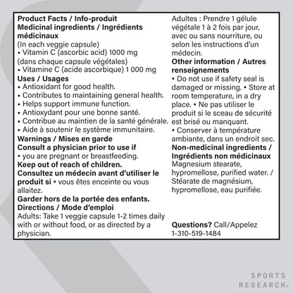 Sports Research® Vitamin C 1000mg - Non-GMO Project Verified Ascorbic Acid Vitamin C Supplement for Immune Support & Antioxidant Protection | Vegan Friendly, 8 Month Supply (240 Count) - Available at All In One Marketplace Canada
