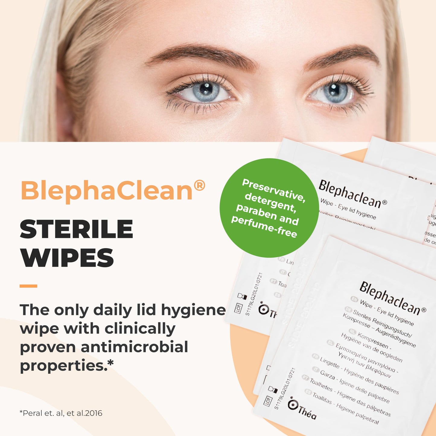 Thea Pharma BlephaClean Lid Wipes - Gentle, Sterile Ready-to-Use for Daily Lid Care, Ideal for those diagnosed with Dry Eye, including MGD & Blepharitis and Infants, Individually Wrapped - 30 Wipes - Available at All In One Marketplace Canada