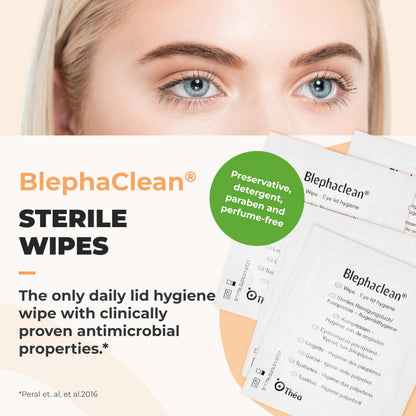 Thea Pharma BlephaClean Lid Wipes - Gentle, Sterile Ready-to-Use for Daily Lid Care, Ideal for those diagnosed with Dry Eye, including MGD & Blepharitis and Infants, Individually Wrapped - 30 Wipes - Available at All In One Marketplace Canada