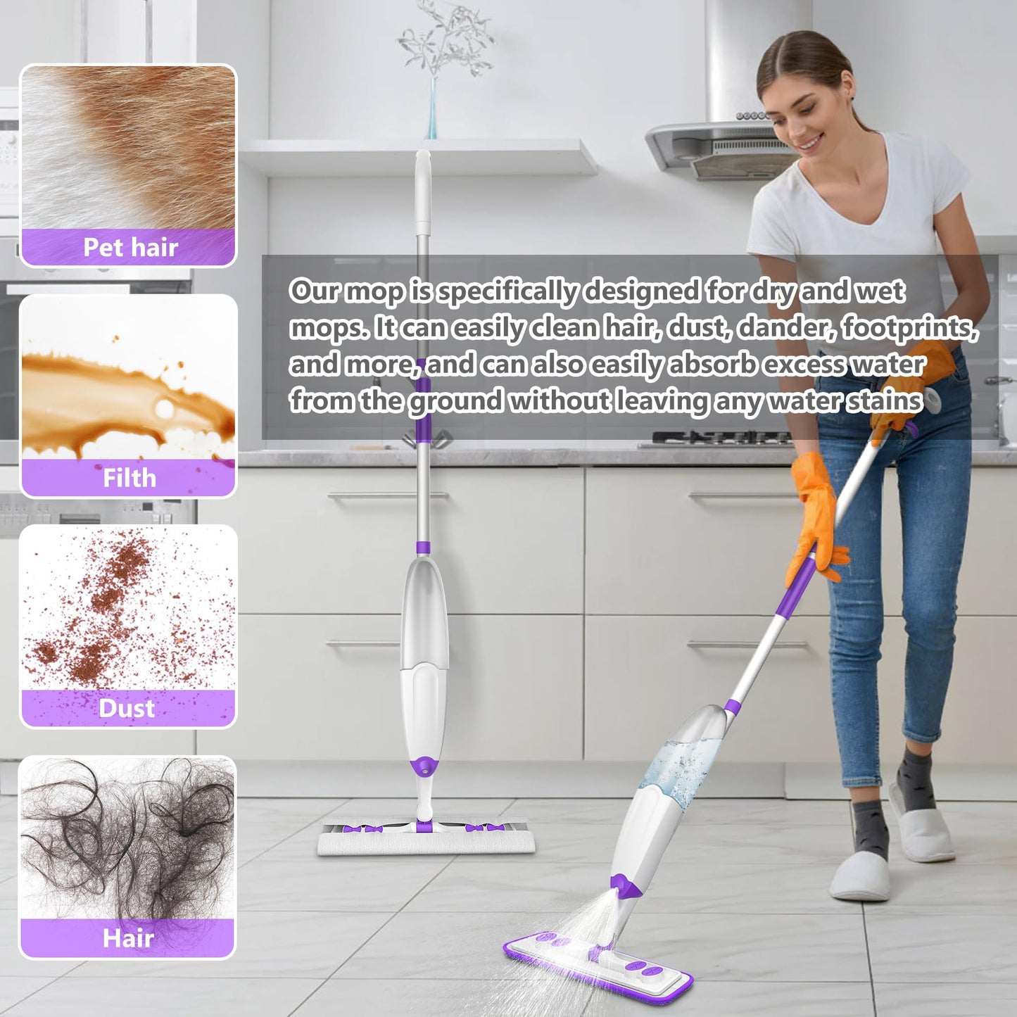 Spray Mops for Hardwood Floor Cleaning, Microfiber Flat Floor Mop with Washable Reusable Pads, Dust Wood Laminate Tile Wet Dry Mopping Head Fit for Disposable Dry Wet Sweeping Refills Cloths - Available at All In One Marketplace Canada