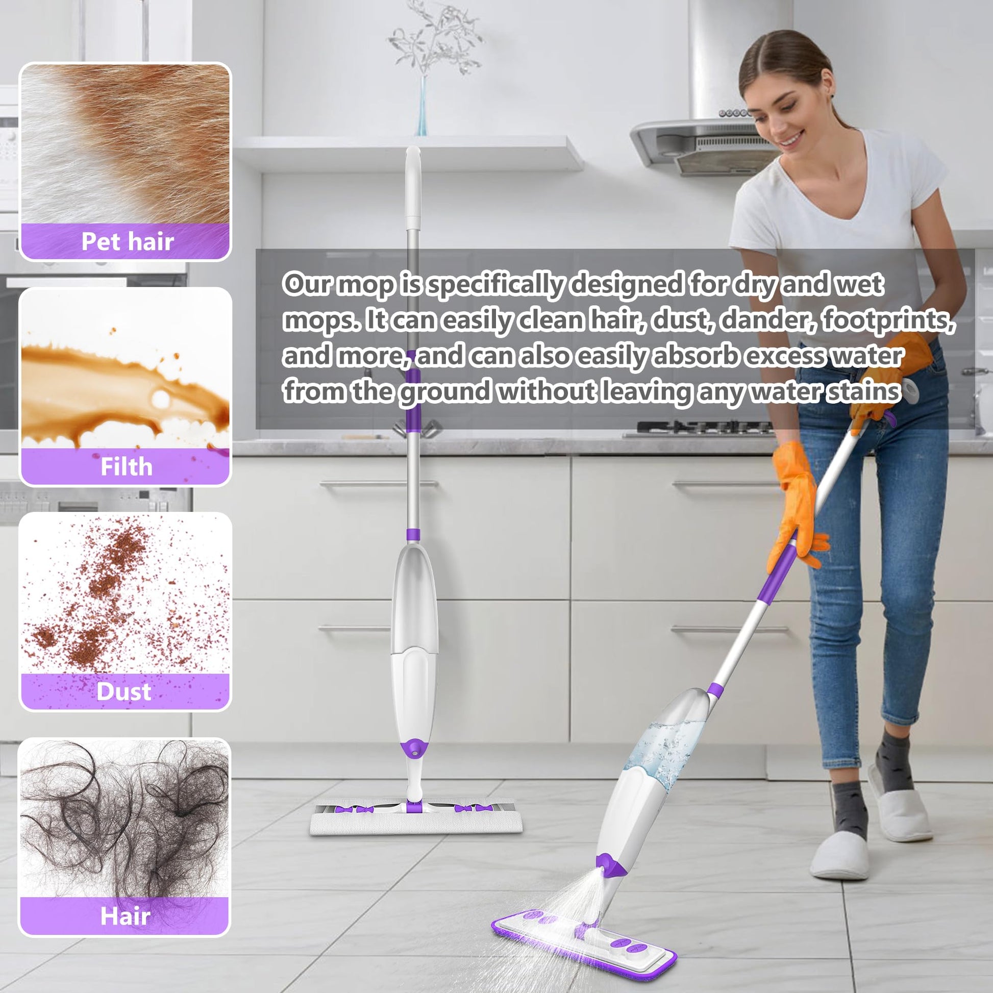 Spray Mops for Hardwood Floor Cleaning, Microfiber Flat Floor Mop with Washable Reusable Pads, Dust Wood Laminate Tile Wet Dry Mopping Head Fit for Disposable Dry Wet Sweeping Refills Cloths - Available at All In One Marketplace Canada