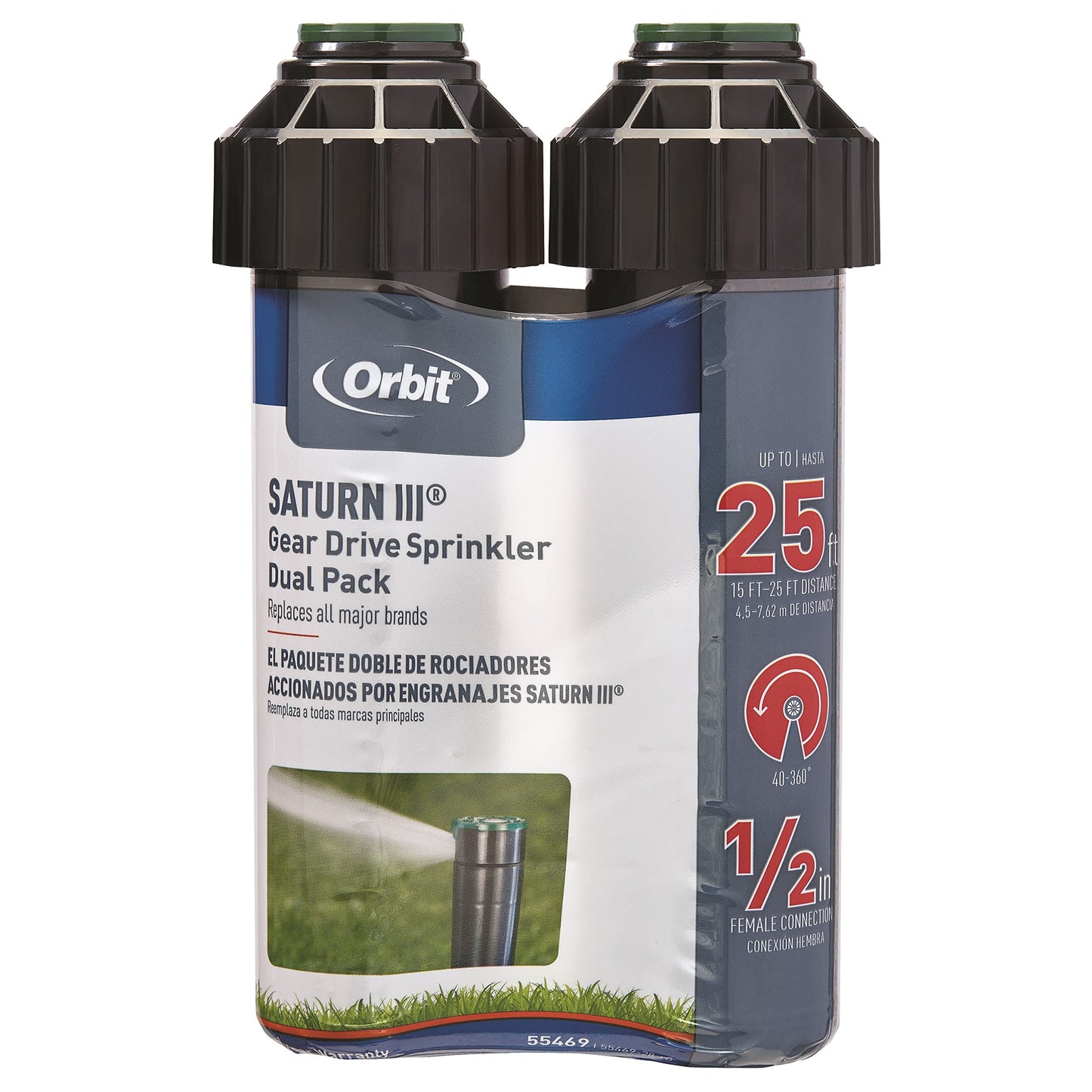 Orbit 55469 – Sprinkler Saturn III Medium Scope, pre-Installed with Nozzle, 5.50 x 11 x 17 cm, Black/Green Orbit