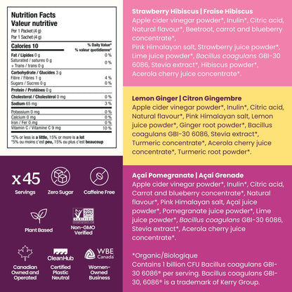 Blume SuperBelly Variety Pack – Gut Health Hydration Sticks, 45 Count (Strawberry, Lemon, Acai)