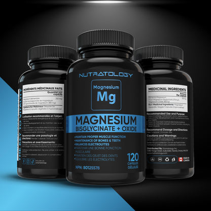 Nutratology® Magnesium Bisglycinate + Oxide | Canadian-Made | Relaxes Muscles, Improves Sleep Quality, Maintains Proper Muscle Functions & Enhances Bone Density | 250MG Per Capsule | 120 Capsules
