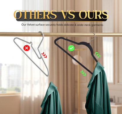 Beddora Black Velvet Hangers 50 Pack,Heavy Duty Coat Hanger for Closet - Felt Hangers for Space Saving Clothes Hanger - Pant Hanger for Shirts, Jackets,Dresses,Suit - Available at All In One Marketplace Canada