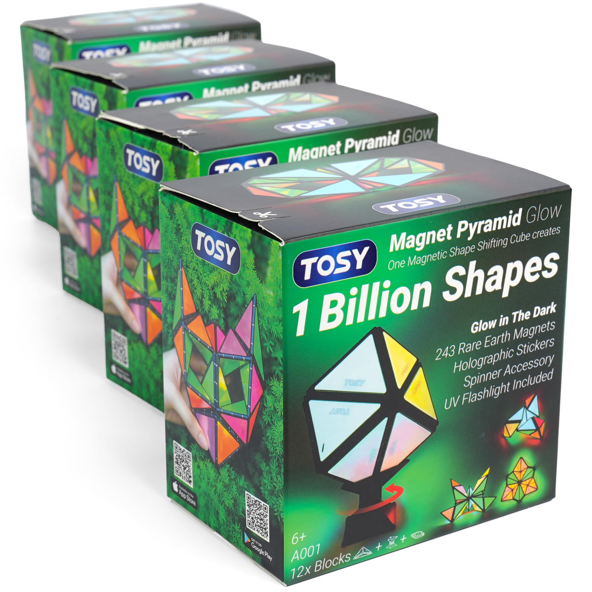 TOSY Magnet Pyramid Glow - 1 Cube Transforms into 1 Billion Shapes, 12 Pieces, 243 Rare Earth Magnets, Glowing, Christmas Stocking Stuffers Gift for Kids, Creative Puzzle STEM/STEAM Toy, 4-Pack 🍁 All In One Marketplace Canada