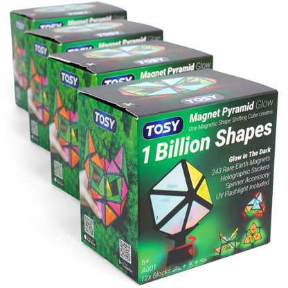 TOSY Magnet Pyramid Glow - 1 Cube Transforms into 1 Billion Shapes, 12 Pieces, 243 Rare Earth Magnets, Glowing, Christmas Stocking Stuffers Gift for Kids, Creative Puzzle STEM/STEAM Toy, 4-Pack 🍁 All In One Marketplace Canada