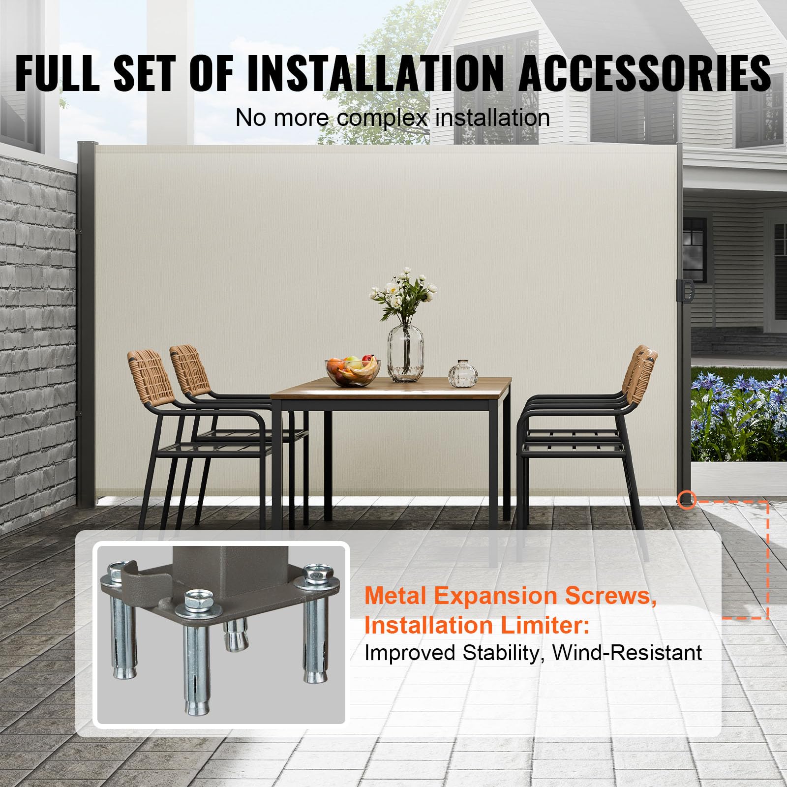 VEVOR Retractable Side Awning, 71''x 138'' Outdoor Privacy Screen, 180g Polyester Water-Proof Retractable Patio Screen, UV 30+ Room Divider Wind Screen for Patio, Backyard, Balcony, Beige VEVOR