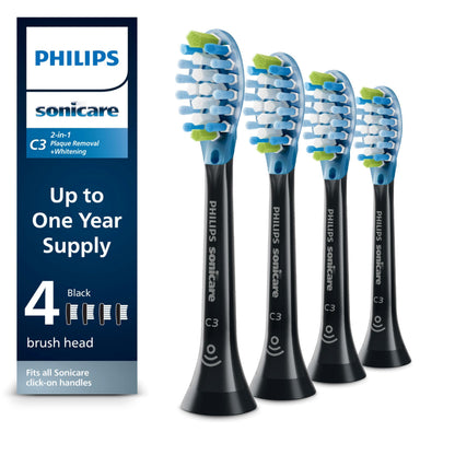 Philips Sonicare C3 Two-in-One Brush Heads, 4-Pack, 1 Year Supply, Black