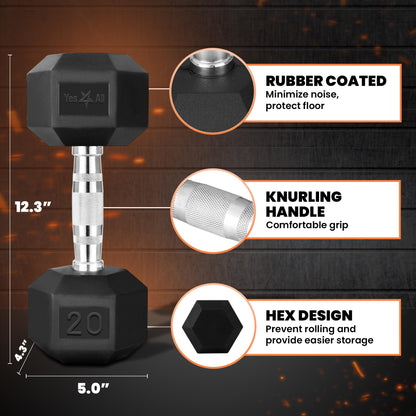 Yes4All Hex Dumbbell with Chrome Grip, Single Hand Weight for Strength Training - 20 lbs 🍁 All In One Marketplace Canada