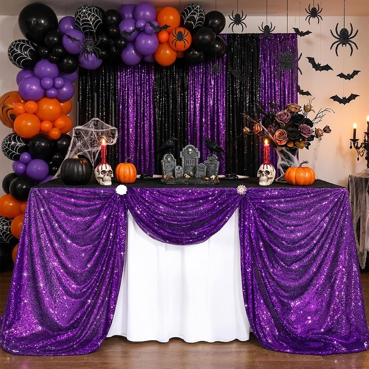 Nappes à paillettes pour fêtes, nappes à sequins, nappe scintillante pour tables rectangulaires 229 x 335 cm, nappe pour fête prénuptiale, décoration glamour pour Halloween et mariage