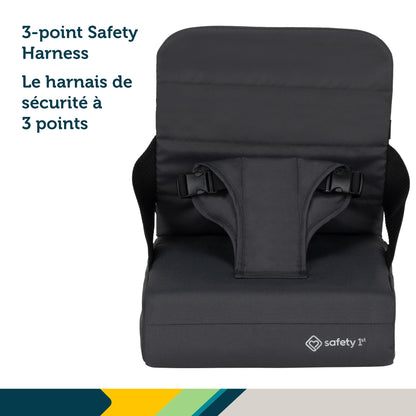 Safety 1st Feed 'N Fold Travel Feeding Booster - Lightweight, Compact & Portable With Carry Strap, Ample Storage & Secure Harness for Baby and Toddler Mealtimes - Mineral Graphite