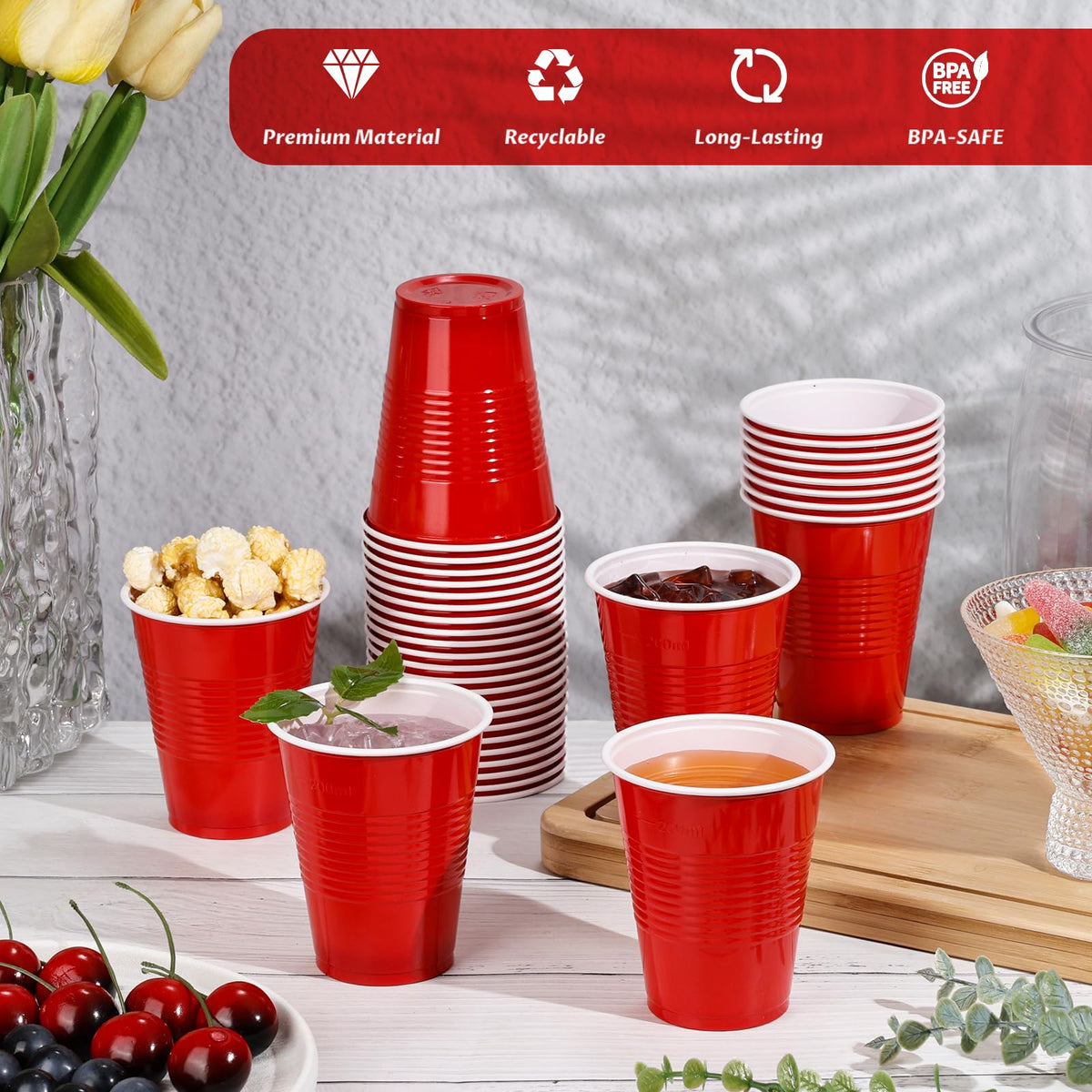 100 Pcs 9 Oz Red Plastic Cups, Disposable Party Cold Hot Drinking Bulk Cups 🍁 All In One Marketplace Canada