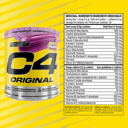 Cellucor C4 Original Pre Workout Powder - Sugar Free Preworkout Energy for Men & Women - 150mg Caffeine, Beta Alanine, Creatine - Grape Popsicle, 60 Servings Cellucor