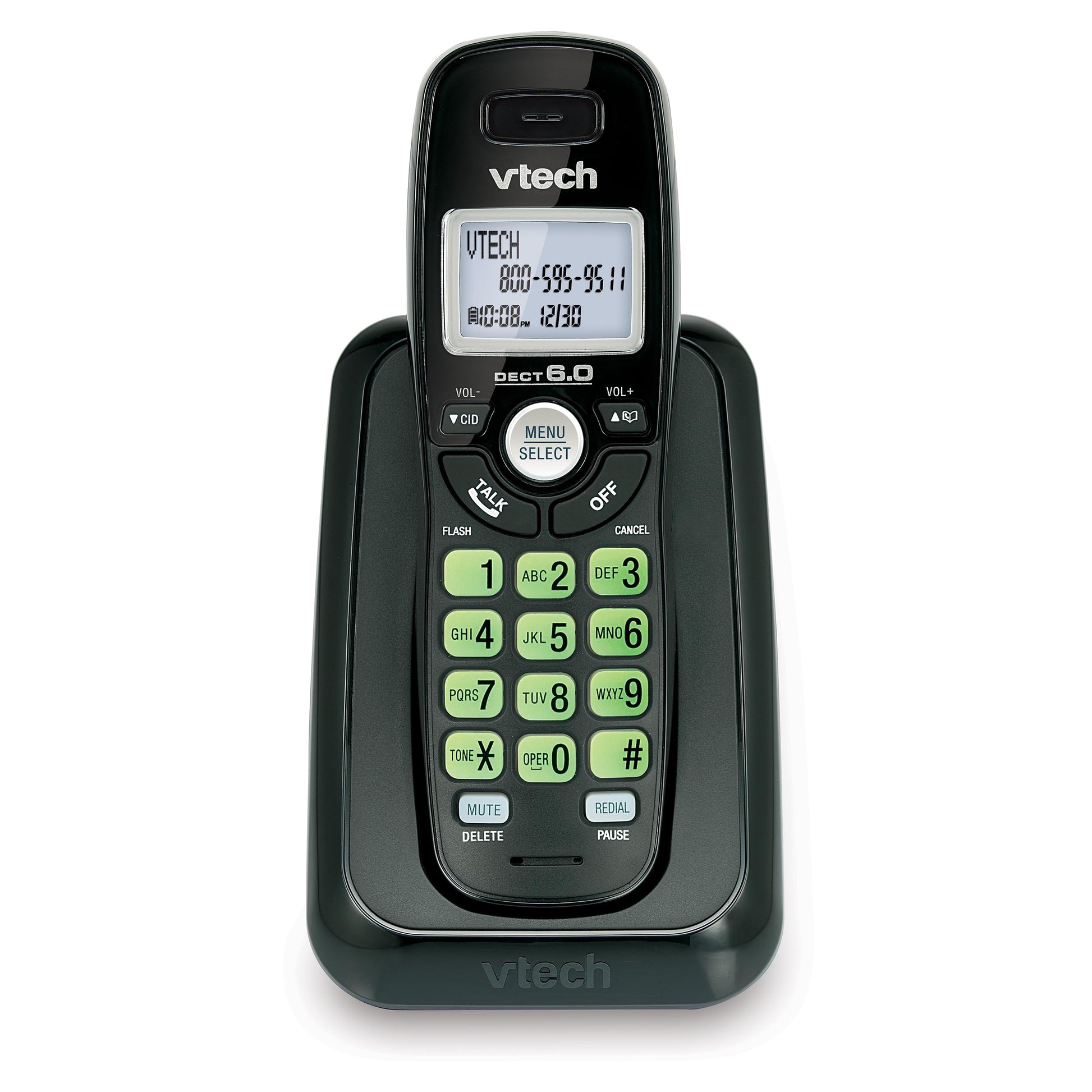Vtech Dect 6.0 Single Handset Cordless Phone with Caller ID, Green Backlit Keypad and Display (CS6114-11)