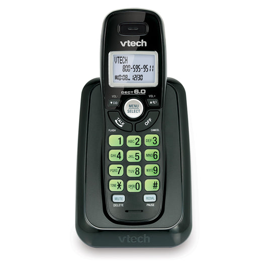 Vtech Dect 6.0 Single Handset Cordless Phone with Caller ID, Green Backlit Keypad and Display (CS6114-11)
