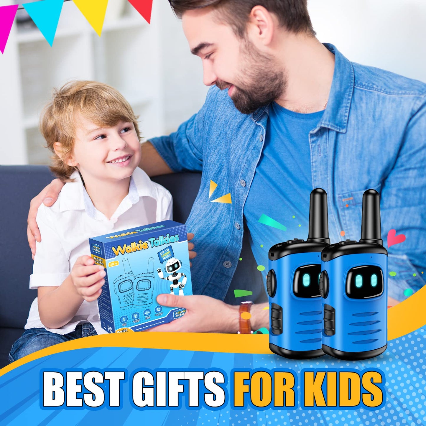 Walkie Talkies for Kids, Exssary Toys for 3-6 Year Old Boys Outdoor Toys for Kids 3-5 Walkie Talkie 3 4 5 6 Year Old Boy Gifts Hiking Camping Toy Easter Christmas Birthday Gifts for Boy Blue