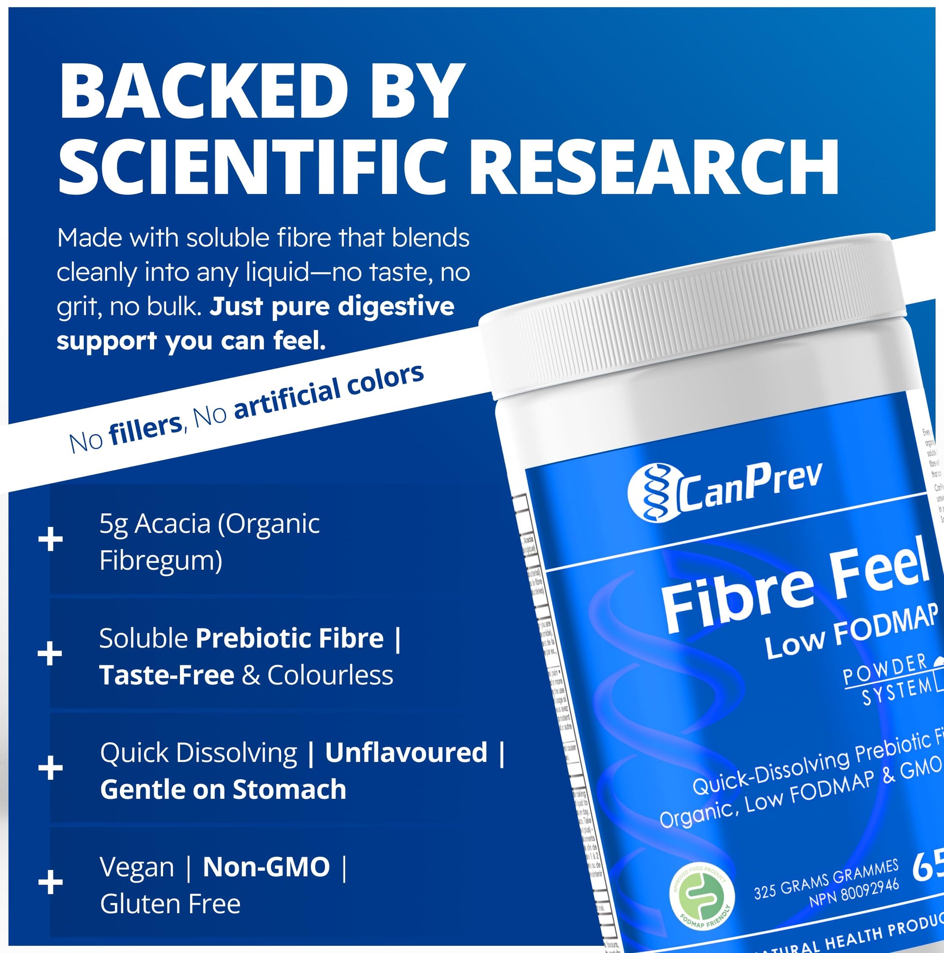 CanPrev Organic Fibre Feel Powder 325g, 65 Servings, Unflavoured & Easy to Mix, Promotes Digestive Wellness & Regularity, Quick-Dissolving & Gentle, Natural Ingredients, Perfect for Smoothies & Shakes - Available at All In One Marketplace Canada