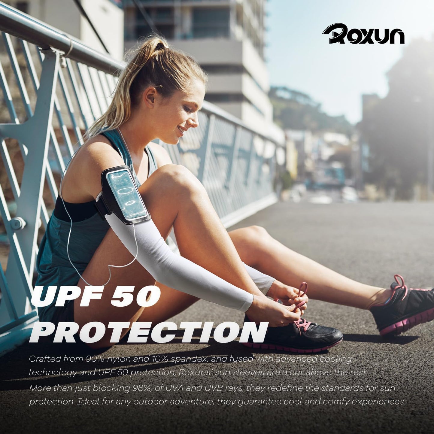 ROXUN 2 Pairs Arm Sleeves, Cooling UV Sun Protection Sports Compression for Men/Women 2 White