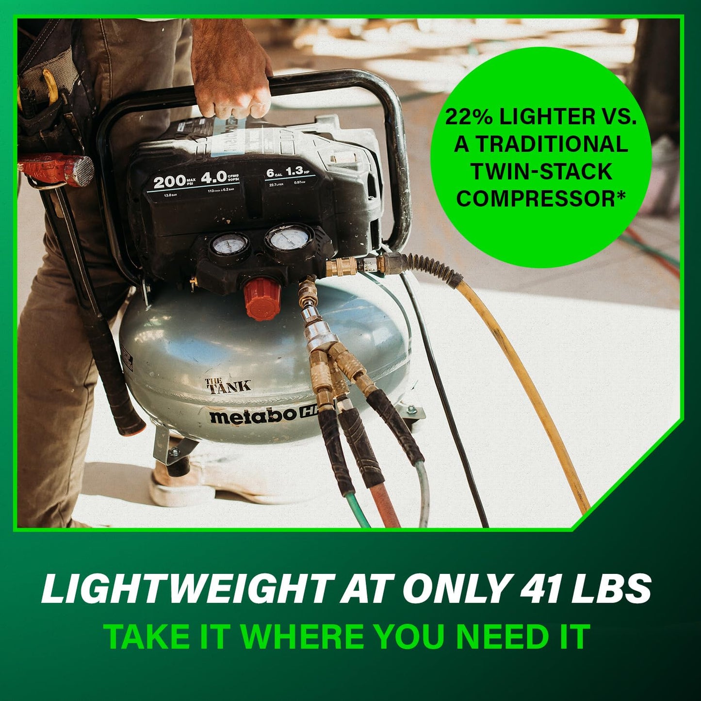 Metabo HPT Air Compressor, THE Tank, Portable Pancake Air Compressor 200 PSI, 6 Gallon Tank, Versatile for Use with Framing, Siding, Finish, Brad or Roofing Nailers, EC914S Metabo HPT
