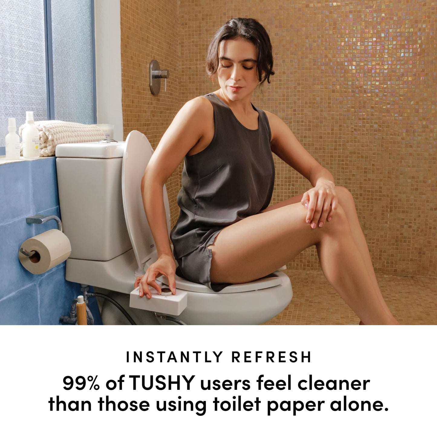 TUSHY Classic 3.0 Non-Electric Bidet Toilet Attachment, Experience a Superior Fresh Water Clean (Slim Fit, Easily Installs Under Toilet Seat, Adjustable Spray, Self Cleaning Nozzle), Bamboo Knob