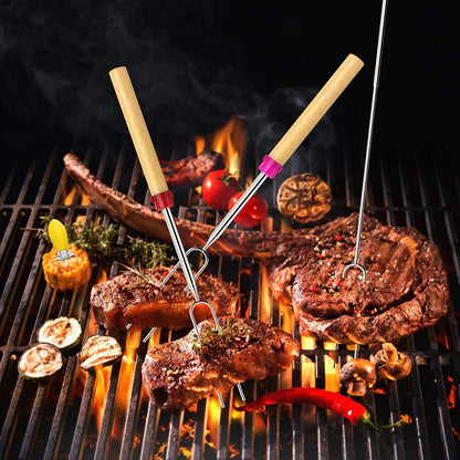 Marshmallow Roasting Sticks, Roasting Sticks with Wooden Handle 32 Inch Extendable BBQ Forks Telescoping Sticks Telescopic Stainless Steel Skewers for Grilling,Campfire (10)