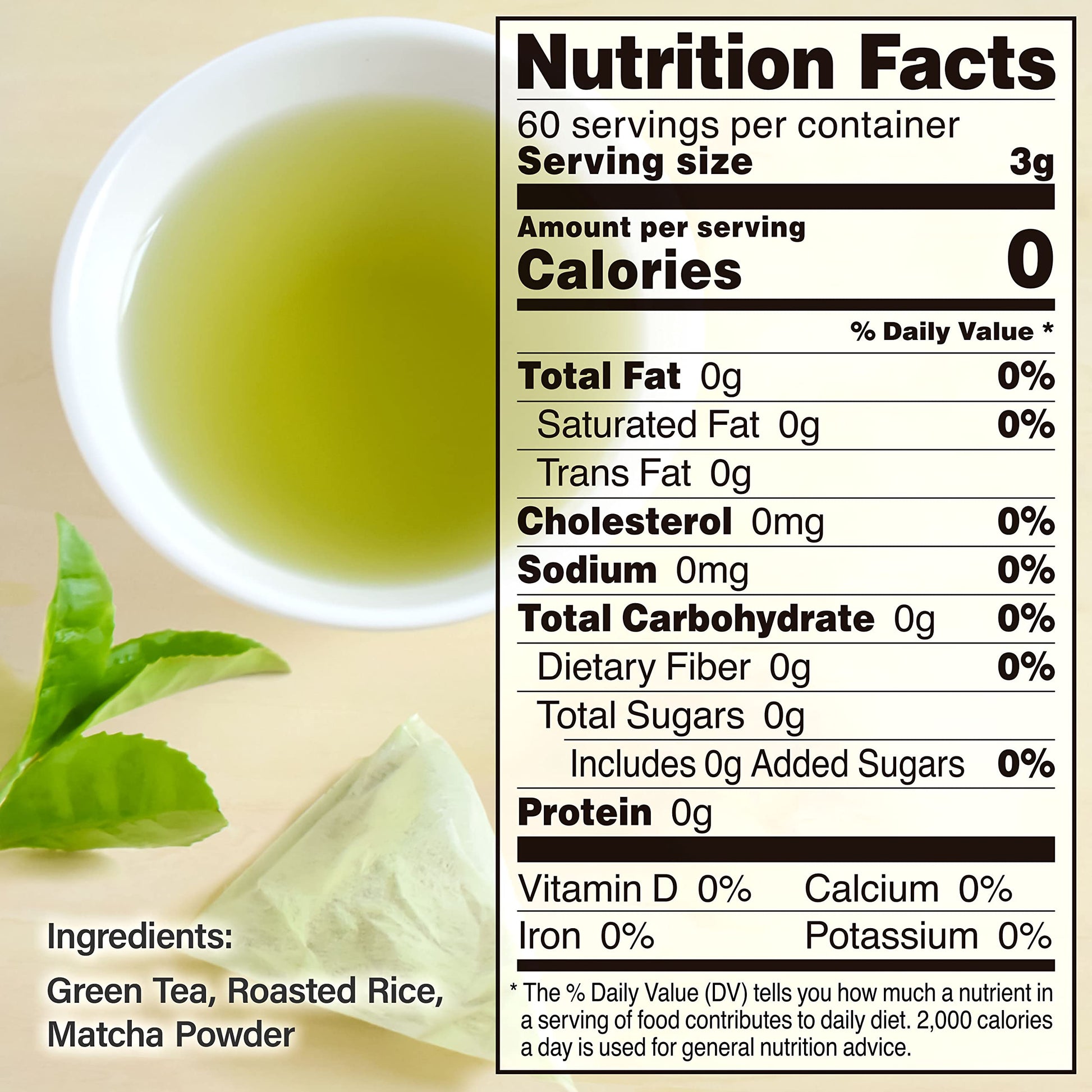 chaganju Genmaicha Green Tea with Roasted Brown Rice - Japanese Tea Bags, Low Caffeine (3g × 60 Bags)
