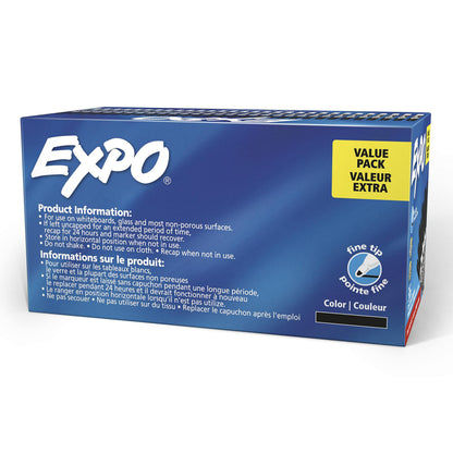 EXPO Dry Erase Markers, Low Odour Ink, Black, Fine Tip, 36 Count