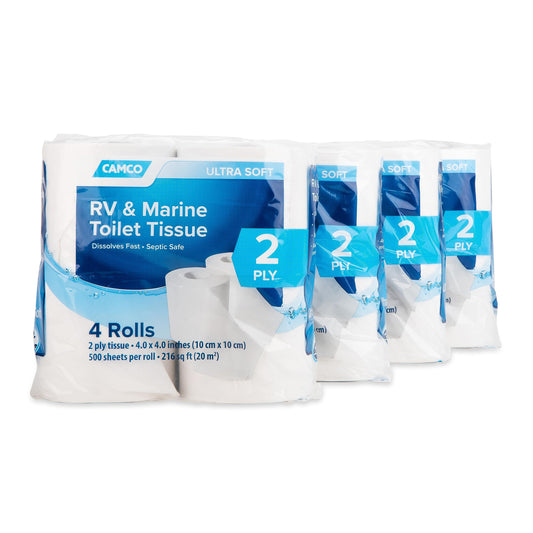 Camco Camper/RV Toilet Paper — 2-Ply — Septic Safe — Dissolves Fast — Dye & Fragrance Free — 16-Rolls (500 Sheets Per Roll) (40282) - Available at All In One Marketplace Canada