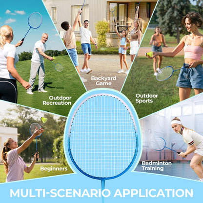 HIRALIY Badminton Rackets for Outdoor Backyard Games, Lightweight Badminton Set of 4 for Kids & Adults & Beginners, Including 4 Rackets, 12 Nylon Shuttlecocks, 4 Replacement Grip Tapes, 1 Carrying Bag - Available at All In One Marketplace Canada