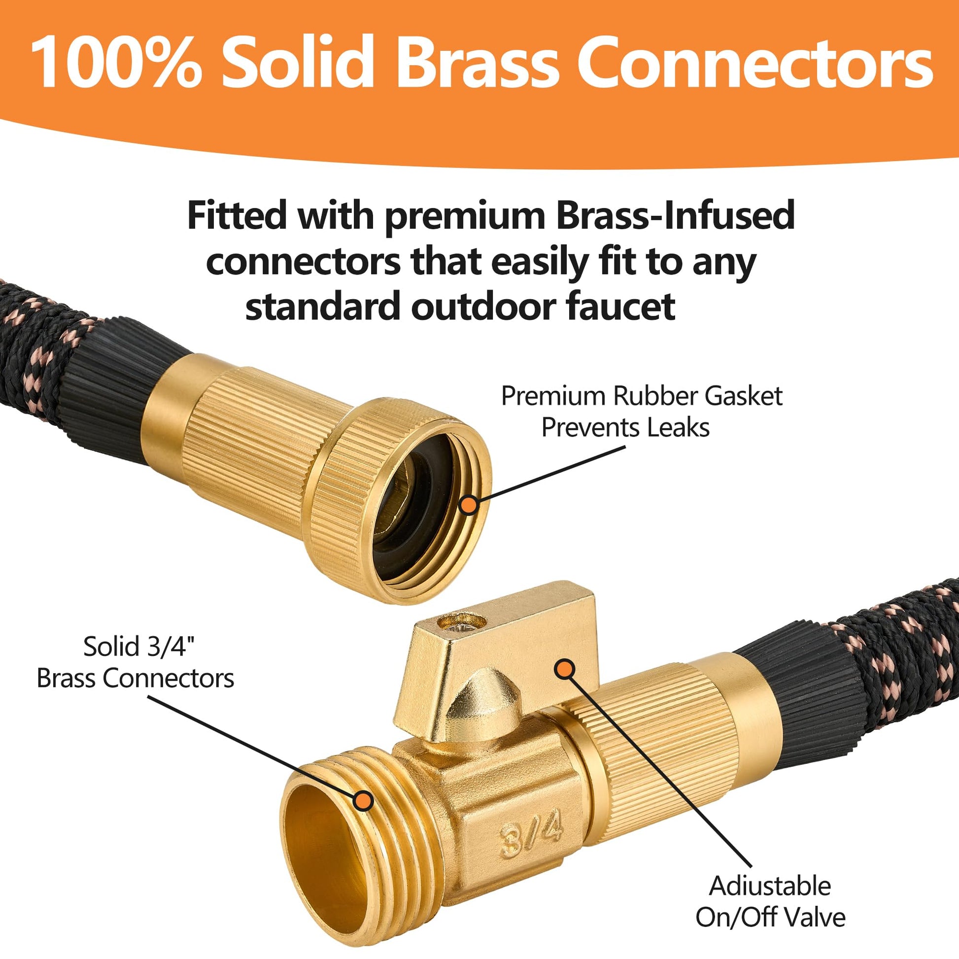 50 Foot Garden Hose – 2026 Upgarded Expandable Garden Hose w/10 Pattern Spray Nozzle, 650psi Brass 3/4” Fittings – Lightweight, Durable, Kink-Free, Retractable Water Hoses for Gardening(Black Gold)