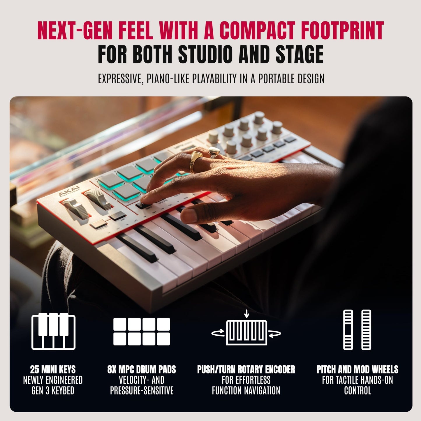Akai Professional MPK Mini IV 25-Key USB-C MIDI Keyboard Controller, Grey