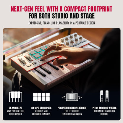 Akai Professional MPK Mini IV 25-Key USB-C MIDI Keyboard Controller, Grey