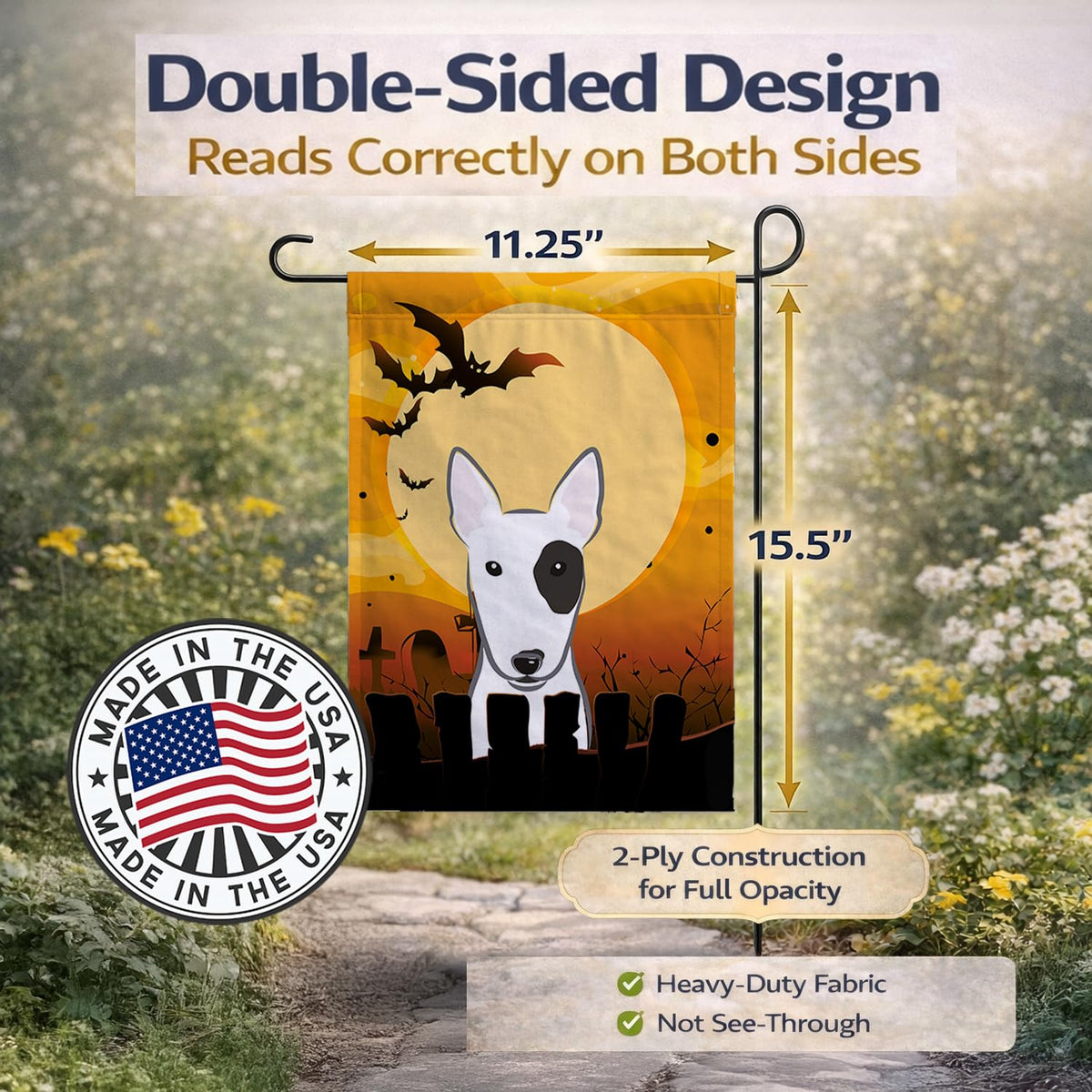 Drapeau de jardin Caroline's Treasures BB1767GF Halloween Bull Terrier, petit, multicolore