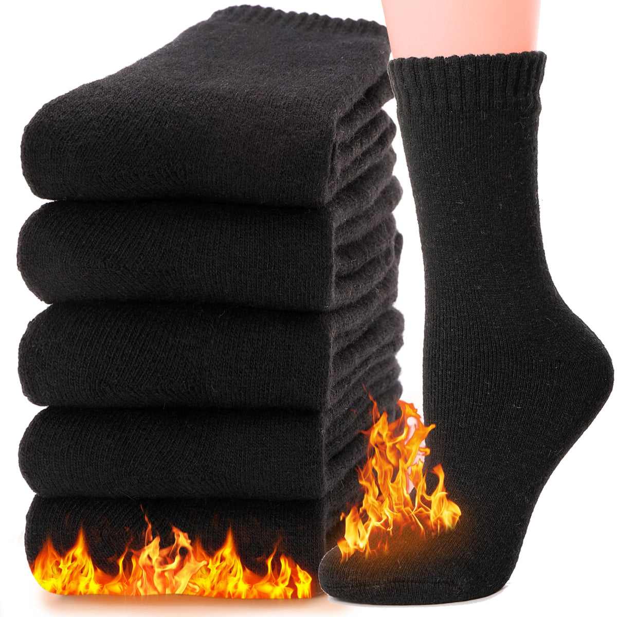 MOGGEI Womens Merino Wool Socks for Hiking Thermal Warm Thick Winter Cozy Crew Cabin Ladies Comfy Work Gift Boot Socks 5 Pairs (Black) 🍁 All In One Marketplace Canada