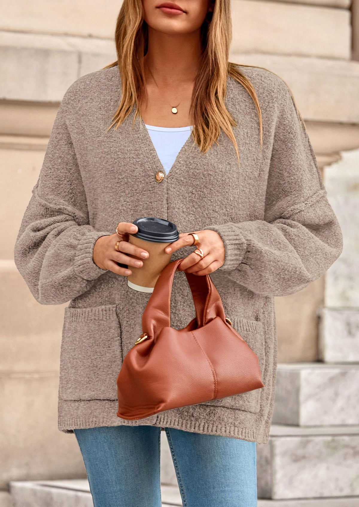 PRETTYGARDEN Oversized Chunky Cardigan Sweaters for Women Light Khaki,M 🍁 All In One Marketplace Canada