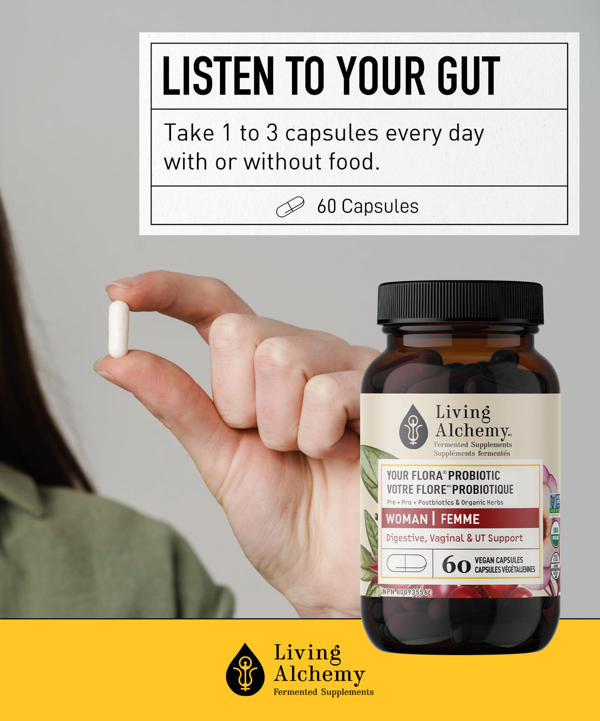 Living Alchemy Your Flora Probiotic Woman, Vegan, Non-GMO, 60 Pcs