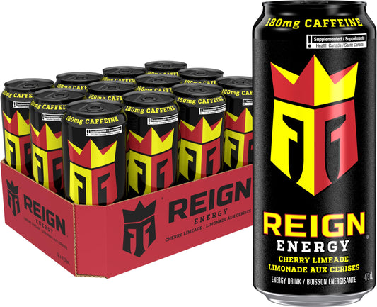 Reign Energy Cherry Limeade – 473 mL Cans (12 Pack) | Zero Sugar Drink with BCAAs, CoQ10 & Electrolytes